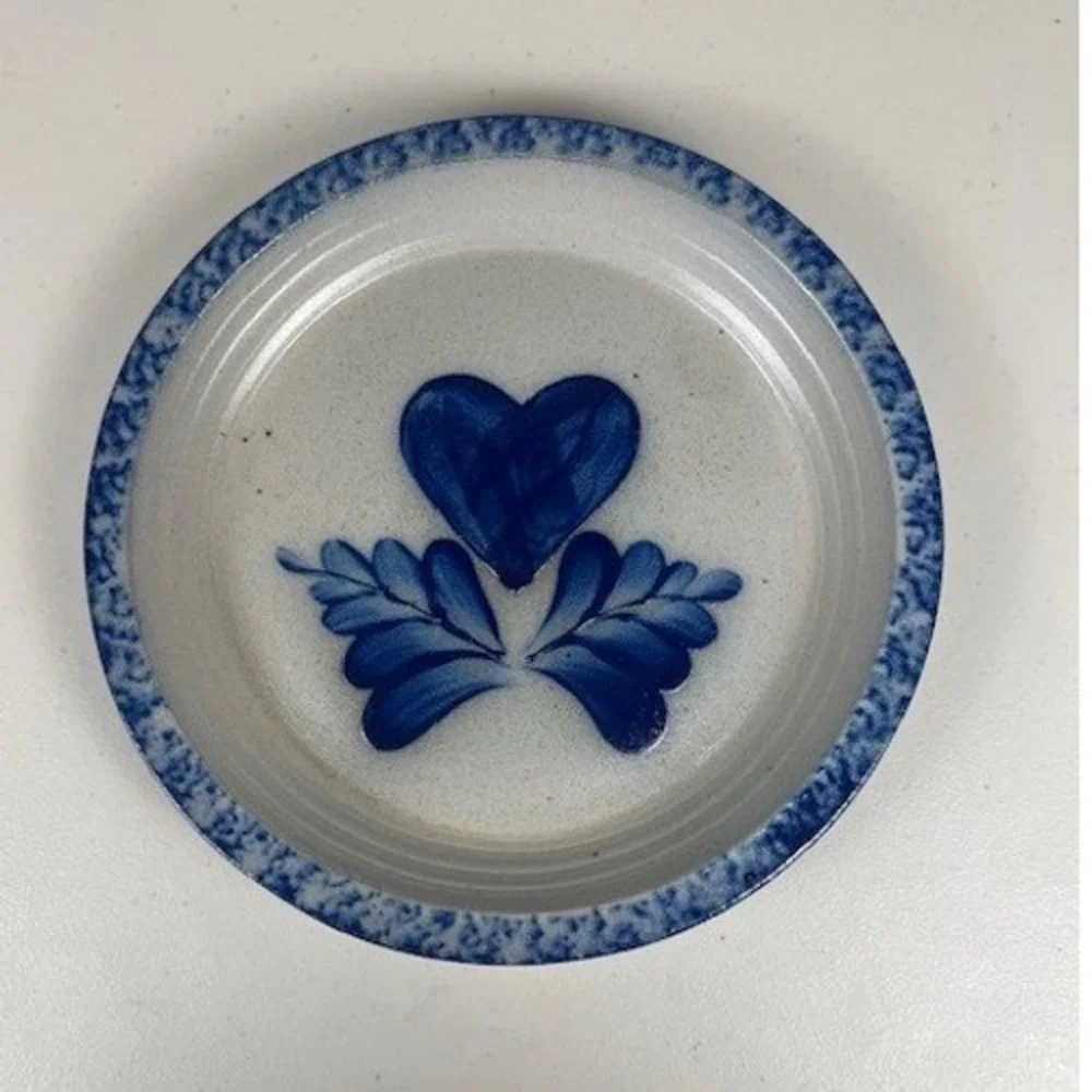 Eldreth Pottery Salt Glazed Cobalt‎ Blue Heart Leaves Pie Plate Signed MCM